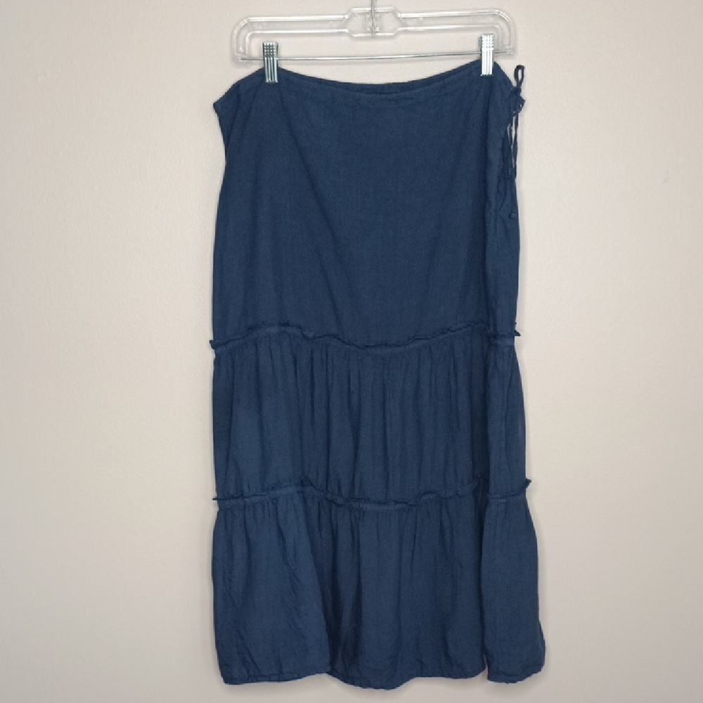 Max Mara Weekend Blue Tiered Linen Drawstring Midi Skirt – Size 8 Bohemian